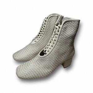 NEW Daniella Shevel Kamari woven leather cream boots in size 8
